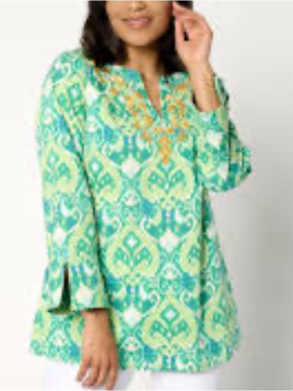 Bellisima Kim Gravel Embroidered Green Patterned Women’s colorful Tunic Top